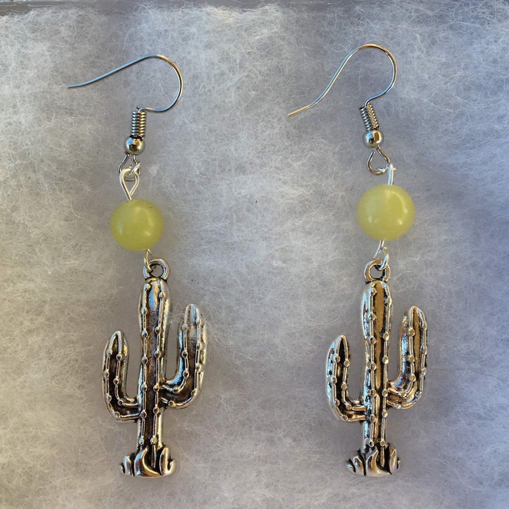 Yellow Green Peridot Cactus Earrings